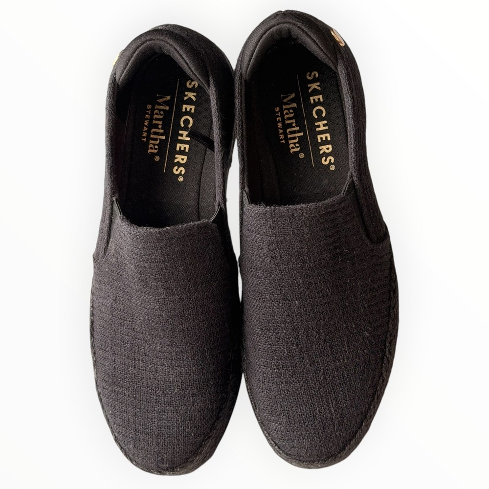 Skechers x Martha Stewart Black Knit Slip-On Espadrille Loafers Women's 7
